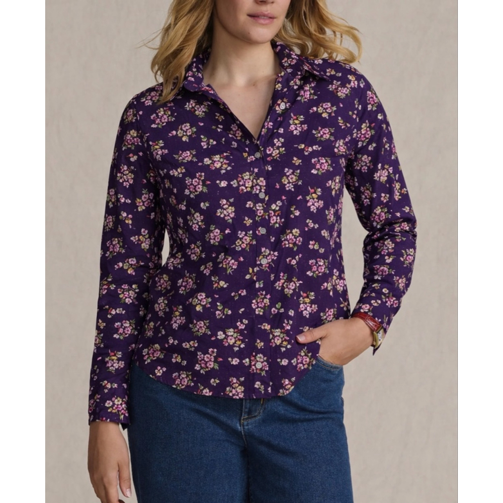 NWOT Lands' End Purple Floral Button Down Shirt Plus Size 14